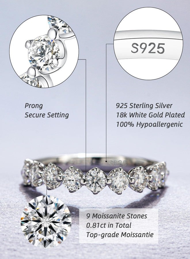 IMOLOVE Moissanite Wedding Bands for Women, Dainty 9 Round Stone Women's Eternity Stackable Rings Everyday Fashion Silver Moissanite Rings for Women with 18K White Gold Plated Size 7 - Image 2